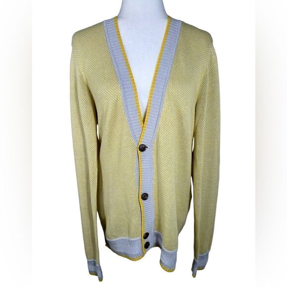 Armani Exchange Men’s Yellow & Grey Knit Button Front Cardigan Sweater - Picture 1 of 8